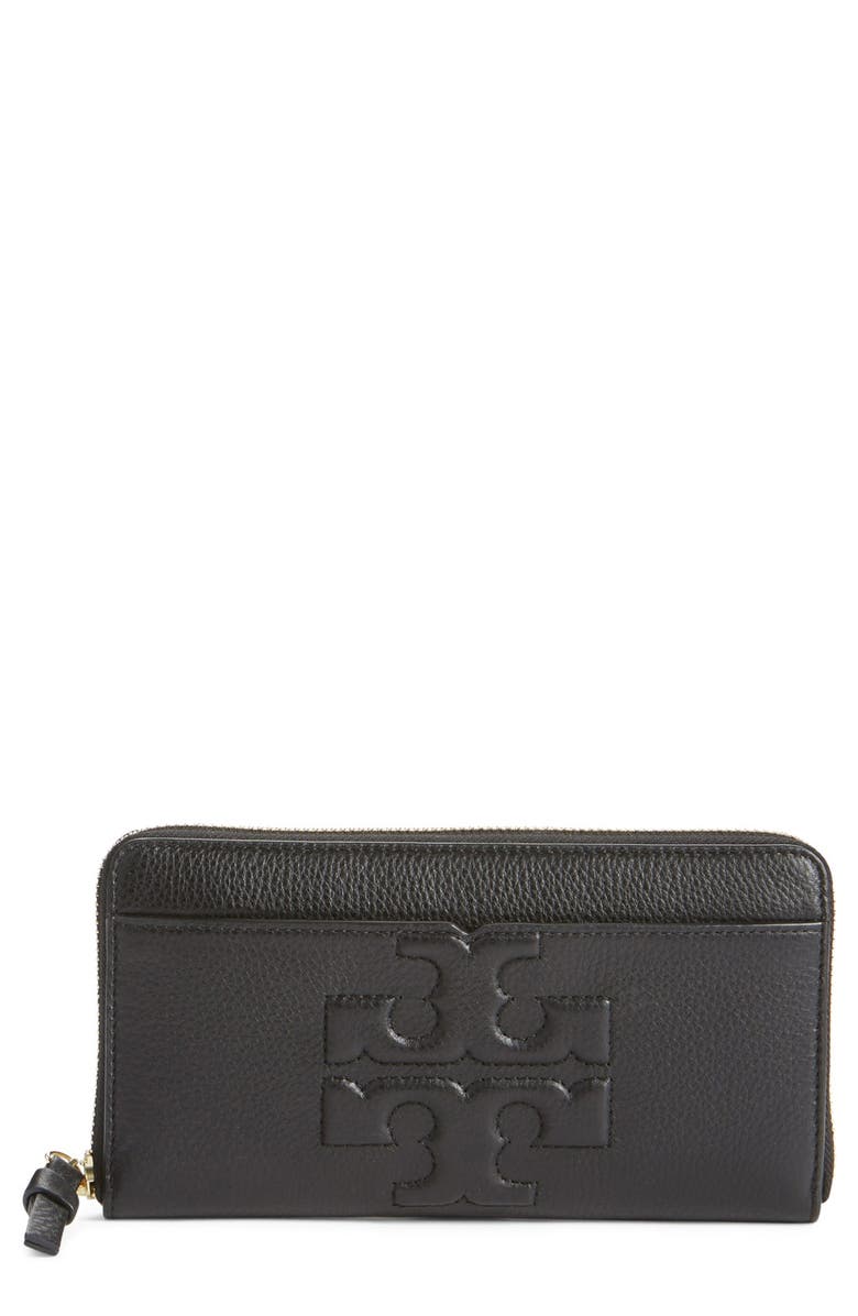 Tory Burch 'Bombe T' Leather Zip Continental Wallet, Main, color, 