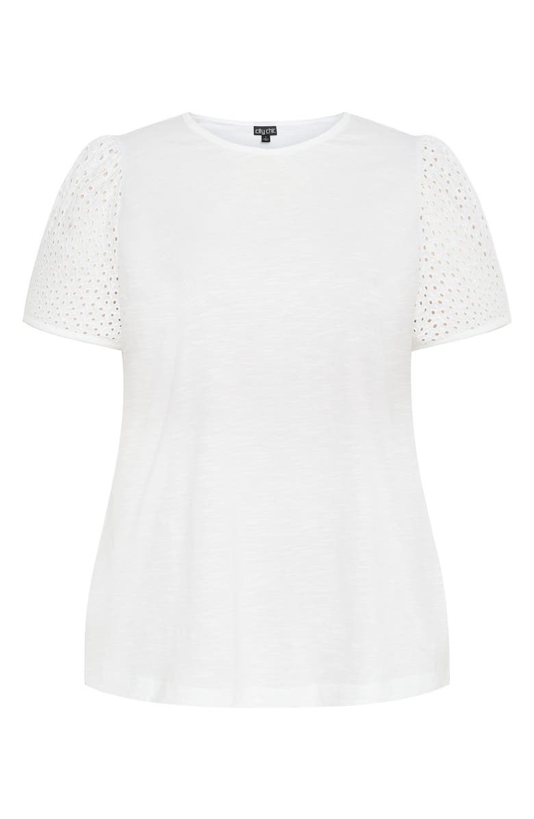 City Chic Linny Eyelet Puff Sleeve Cotton Top, Alternate, color, White