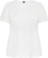 City Chic Linny Eyelet Puff Sleeve Cotton Top