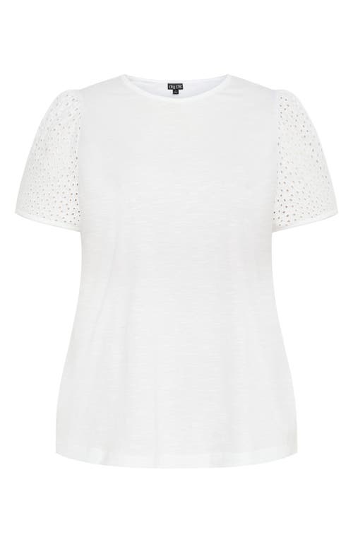 City Chic Linny Eyelet Puff Sleeve Cotton Top In White
