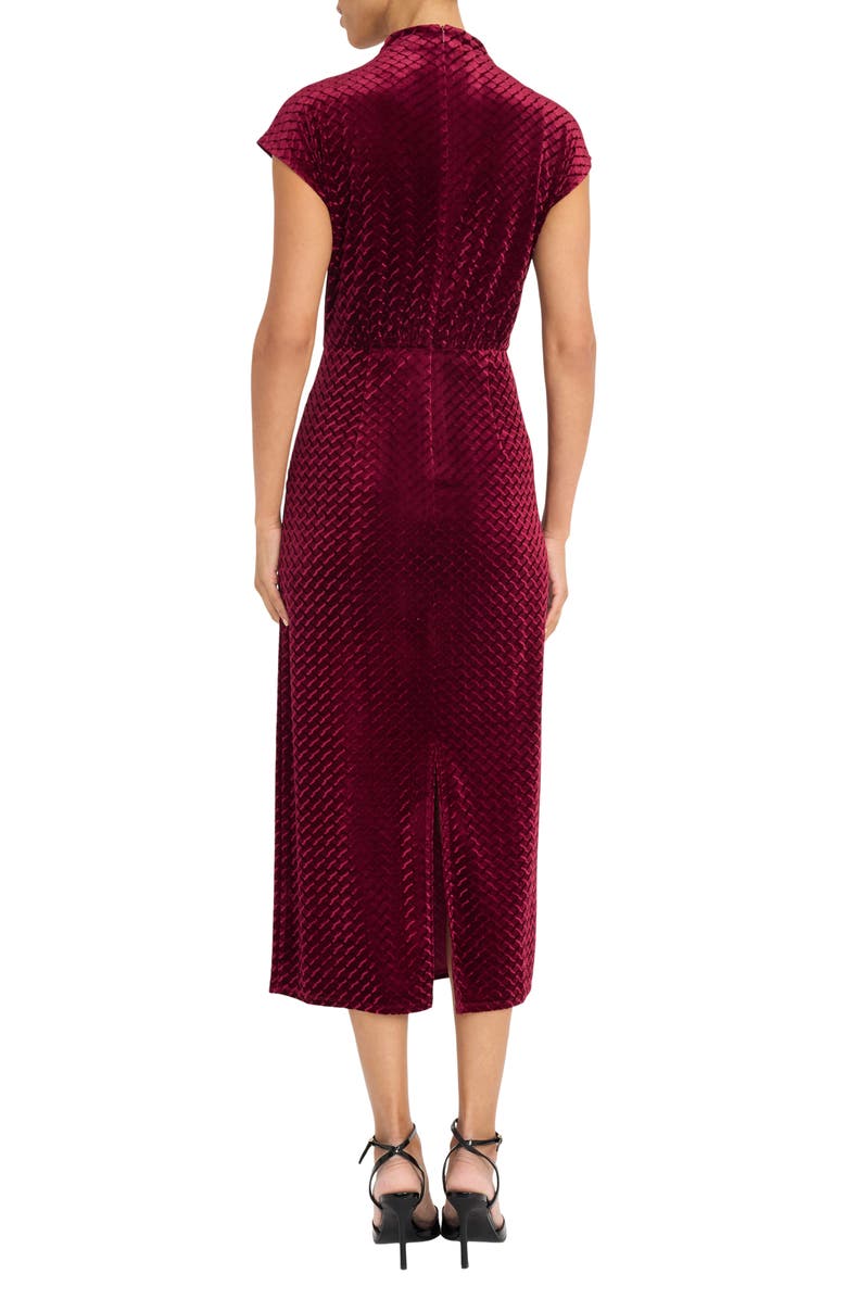 Maggy London Cap Sleeve Textured Velvet Midi Dress, Alternate, color, Cabernet
