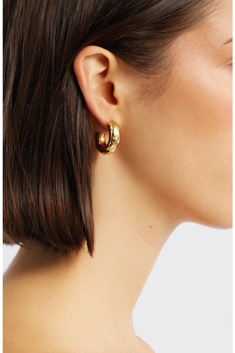 Little Chunky Hammered Hoop Earrings, Alternate, color, GOLD