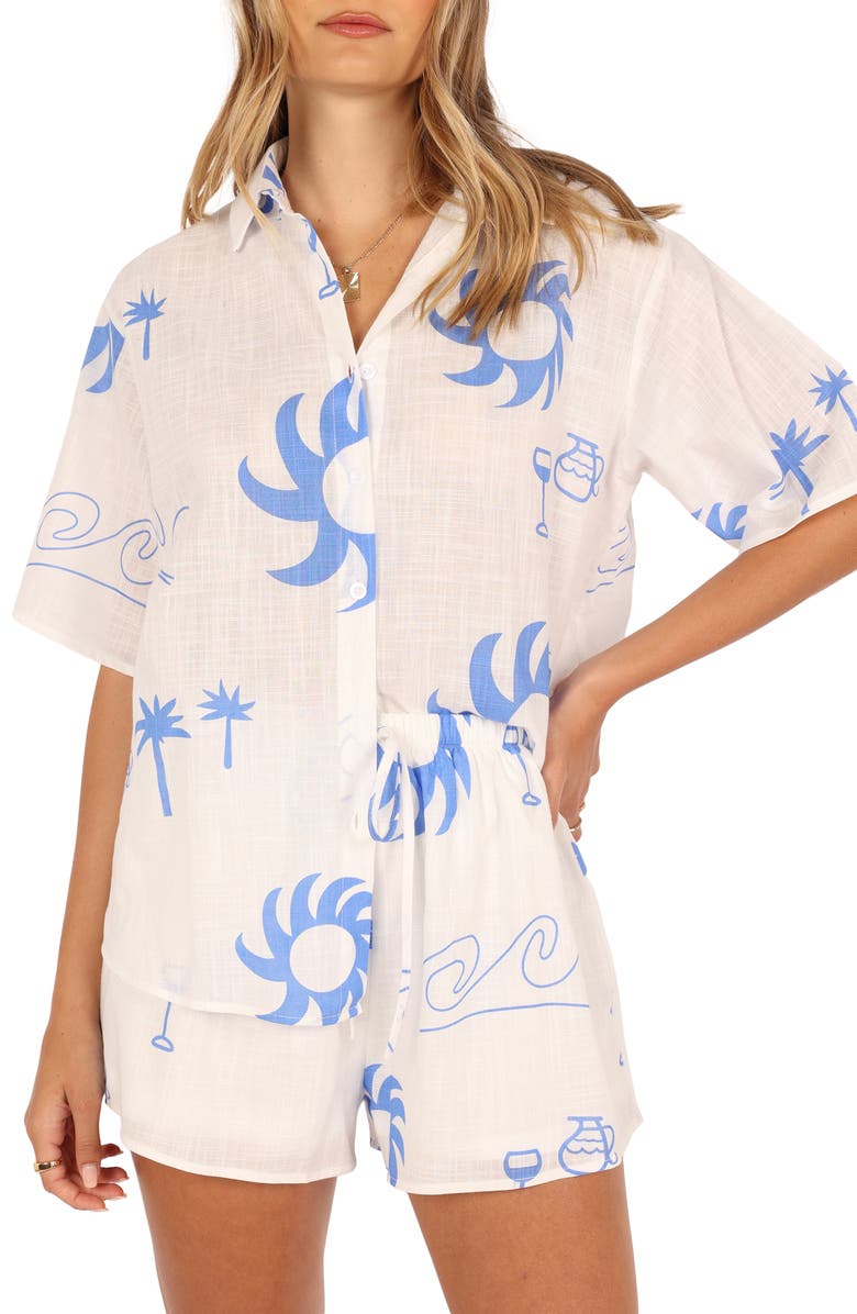 Petal & Pup Sun Wave Cotton Button-Up Shirt & Shorts Set, Alternate, color,