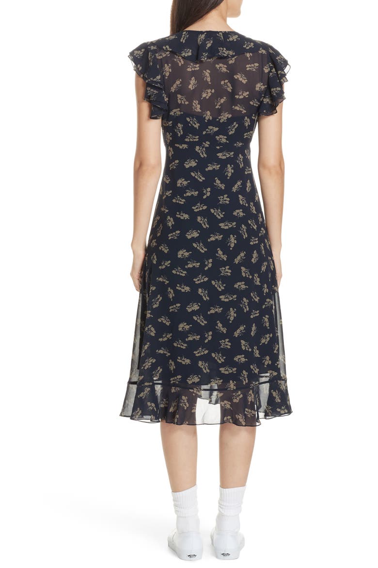 Ruffled Floral Midi Dress, Alternate, color, ETCHING FLORAL