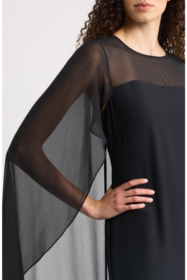 Drape Sleeve Cape Gown, Alternate, color, BLACK