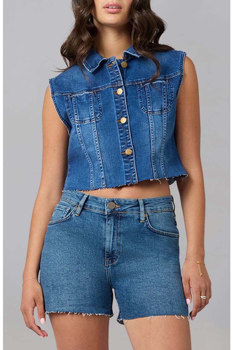 Gabbie Cropped Denim Vest, Main, color, Dim Sky