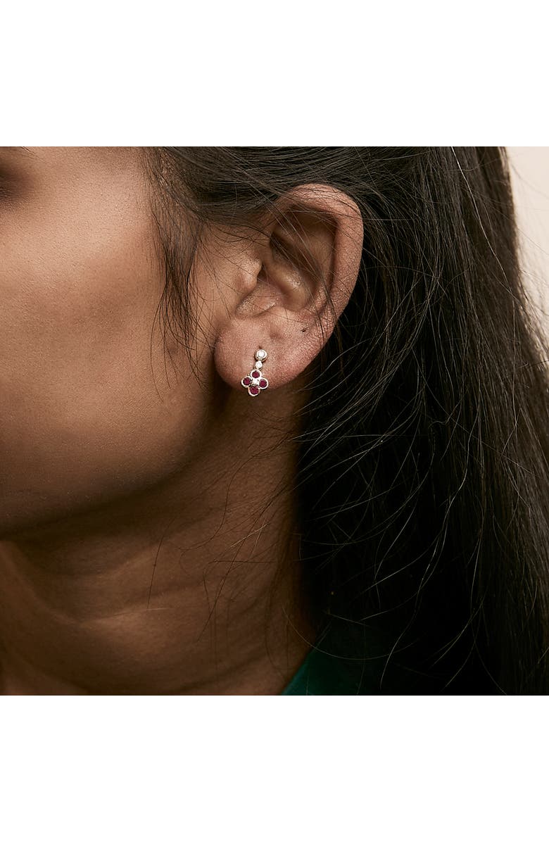 Haus of Brilliance 14K Yellow Gold 1/10 Cttw Diamond and Ruby Floral Dangle Earrings, Alternate, color, Yellow Gold