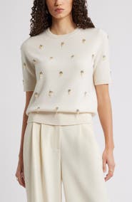 Nordstrom Embellished Short Sleeve Wool & Cashmere Sweater
