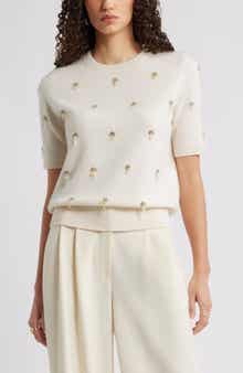 Nordstrom Embellished Short Sleeve Wool & Cashmere Sweater