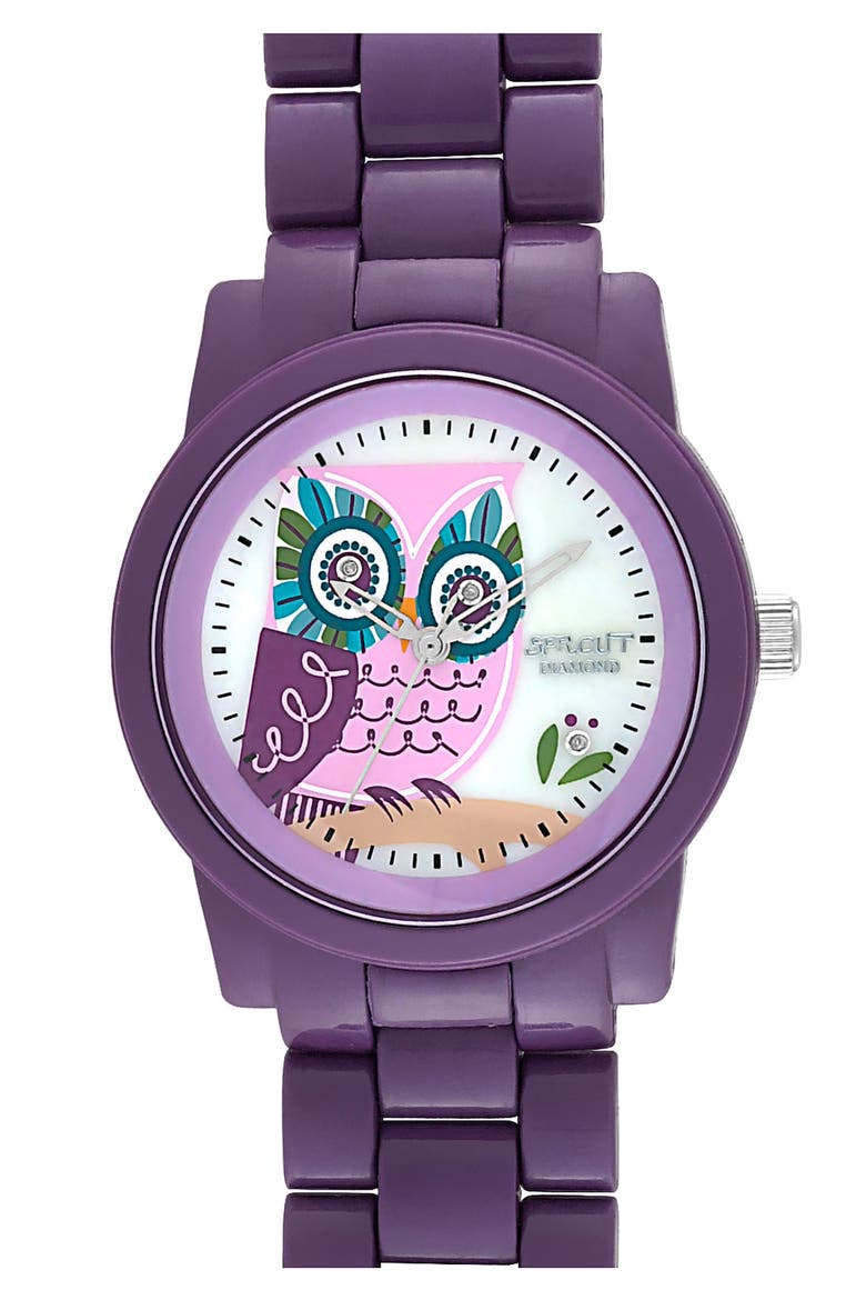 Diamond Owl Watch. 37mm, Main, color, PURPLE