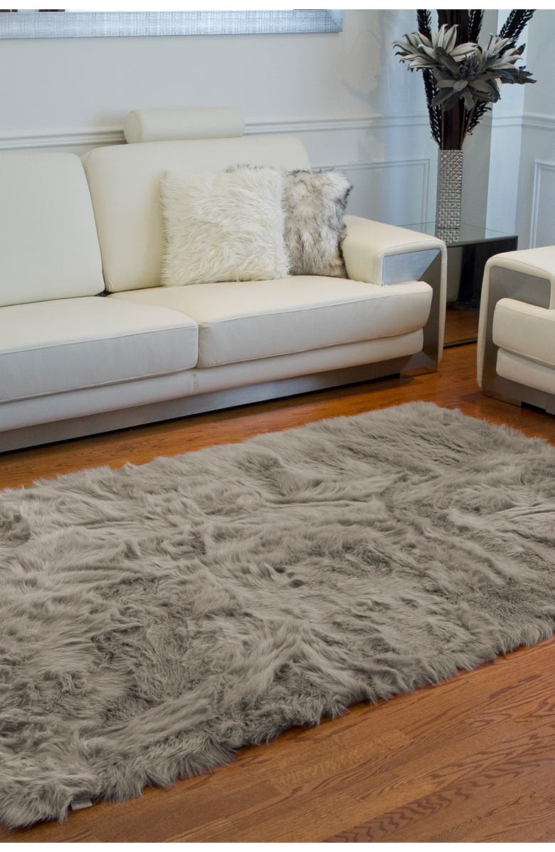 LUXE Hudson Faux Sheepskin Rug/Throw - Gray, Alternate, color, 
