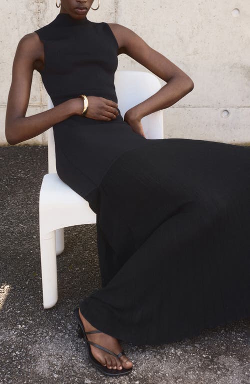 Mango Long Knitted Dress With Perkins Neck Black In Black