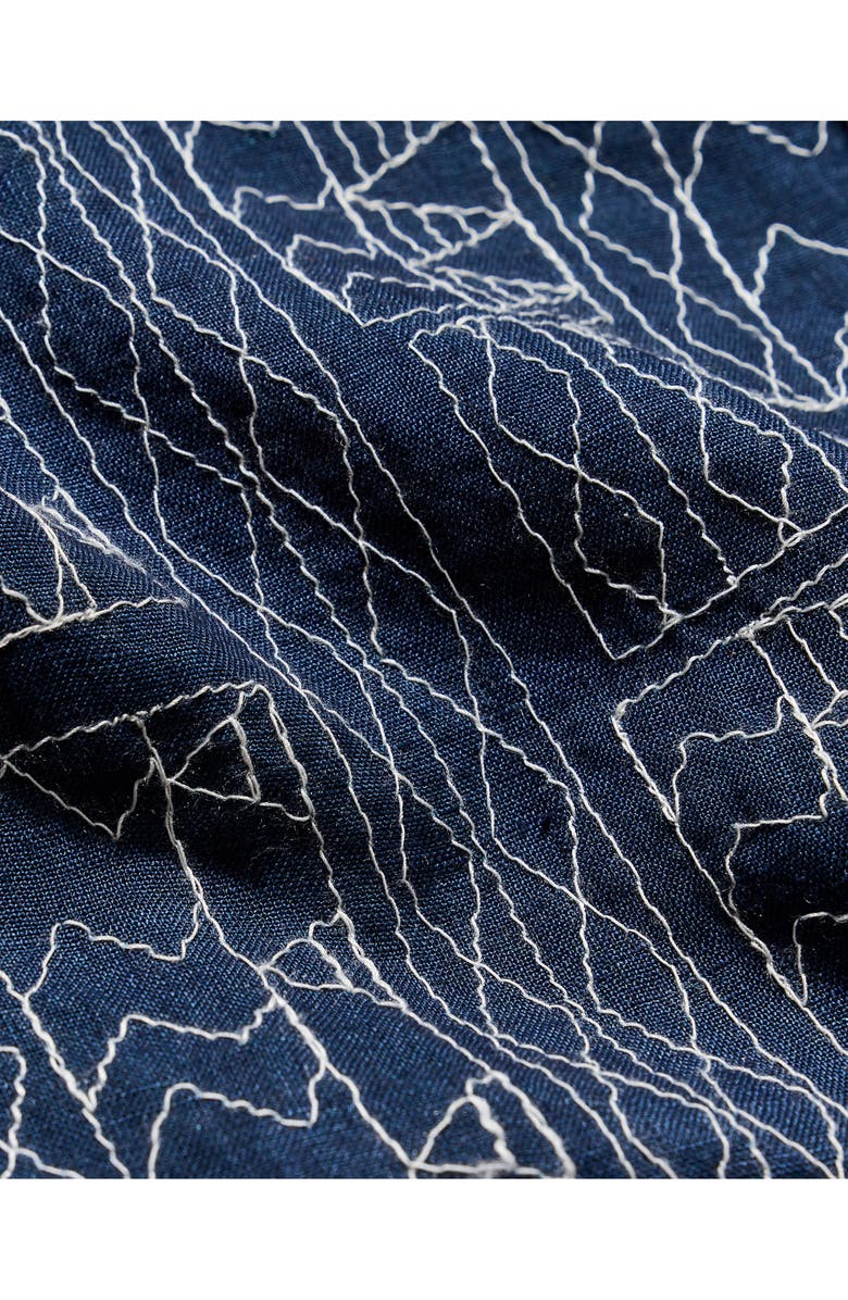 Billy Reid Geo Stitch Short Sleeve Linen Sport Shirt, Alternate, color, Blue