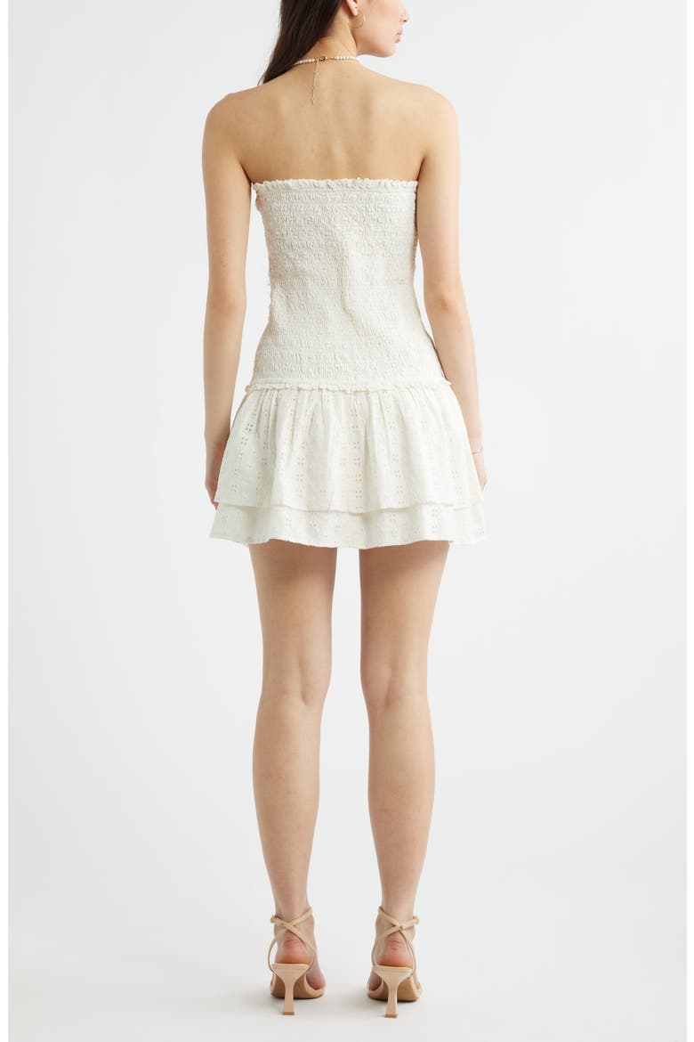Strapless Smocked Cotton Eyelet Minidress, Alternate, color, IVORY