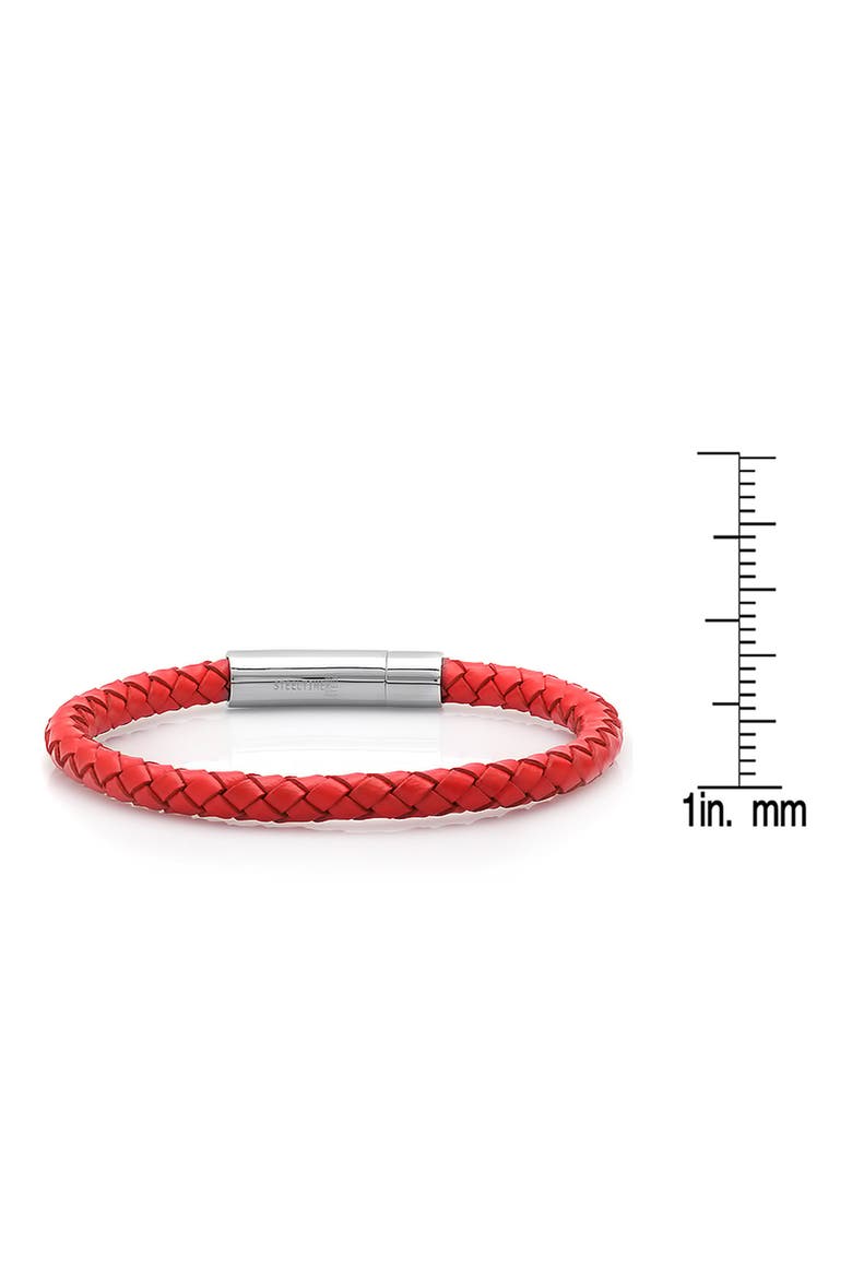 Stainless Steel Charm & Braided Leather Bracelet, Alternate, color, RED