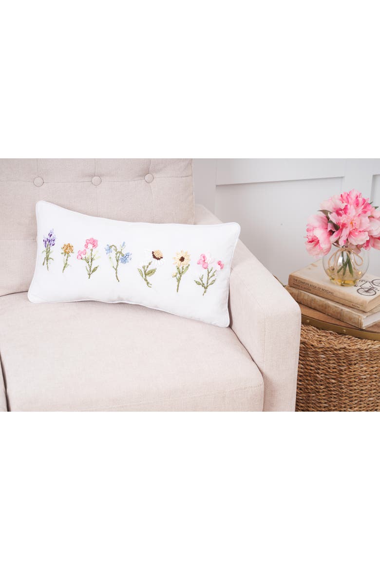 April Showers Flowers Cotton Blend Mini Lumbar Accent Pillow 10" x 20", Alternate, color, White