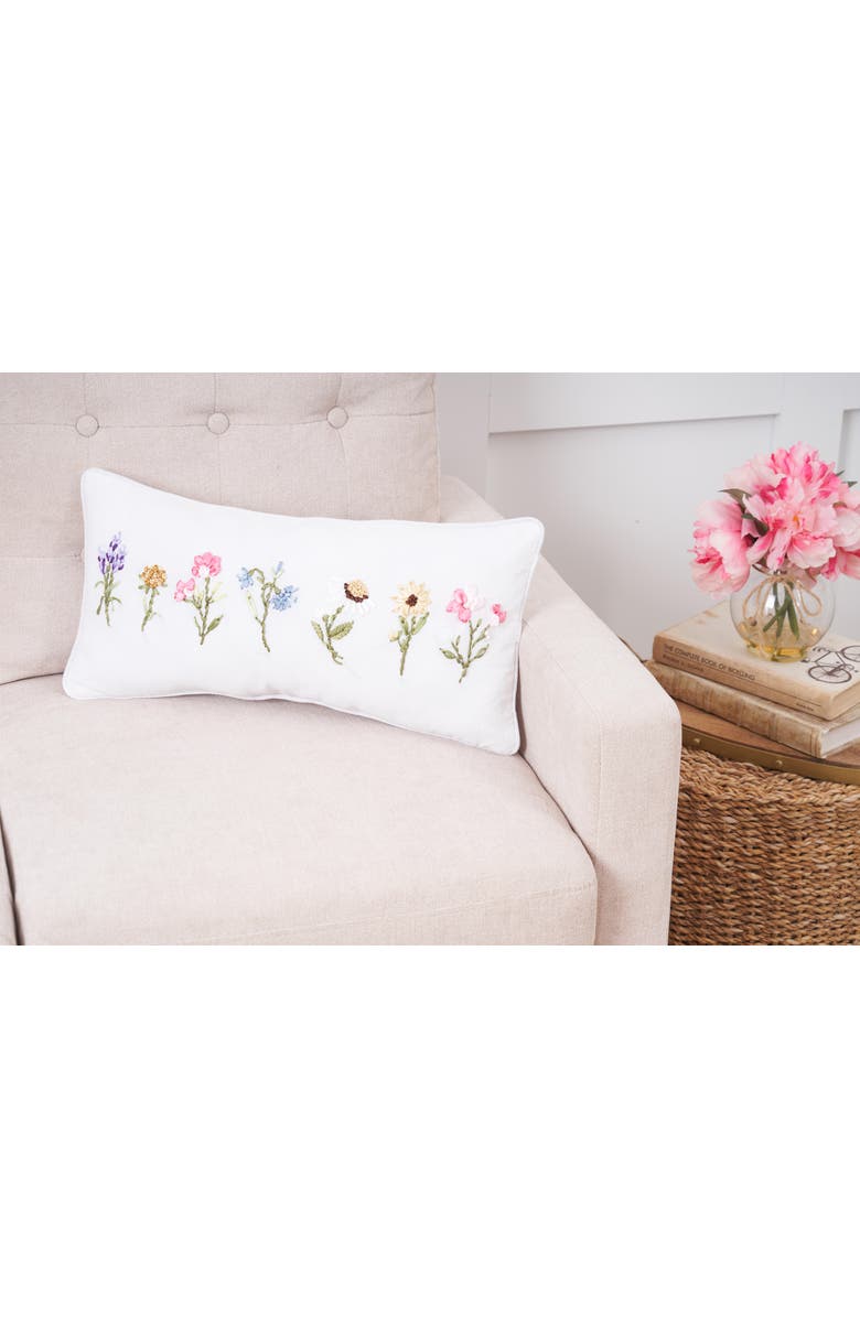C&F Home April Showers Flowers Cotton Blend Mini Lumbar Accent Pillow 10" x 20", Alternate, color, White