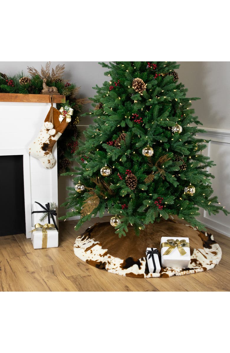 Northlight Corduroy Christmas Tree Skirt with Faux Fur Trim - 48" - Brown, Alternate, color, Brown