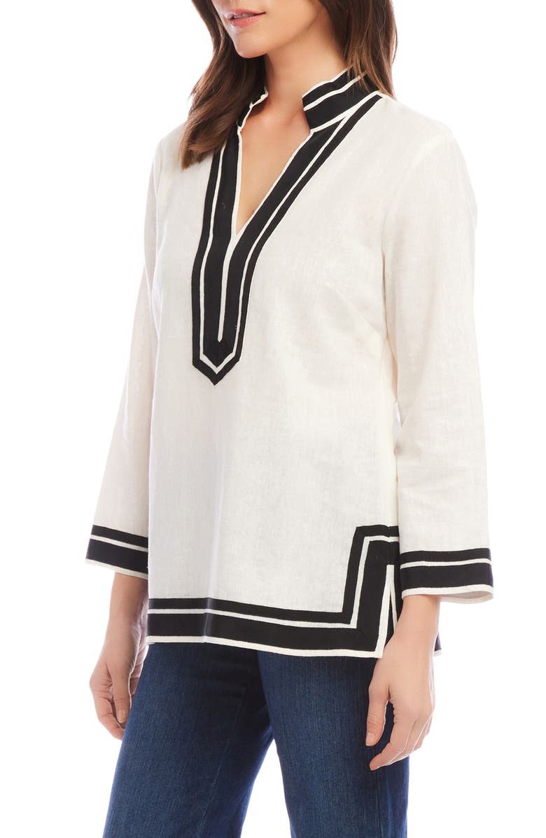 Karen Kane The St. Tropez Linen Blend Tunic, Alternate, color, Off White/ Black