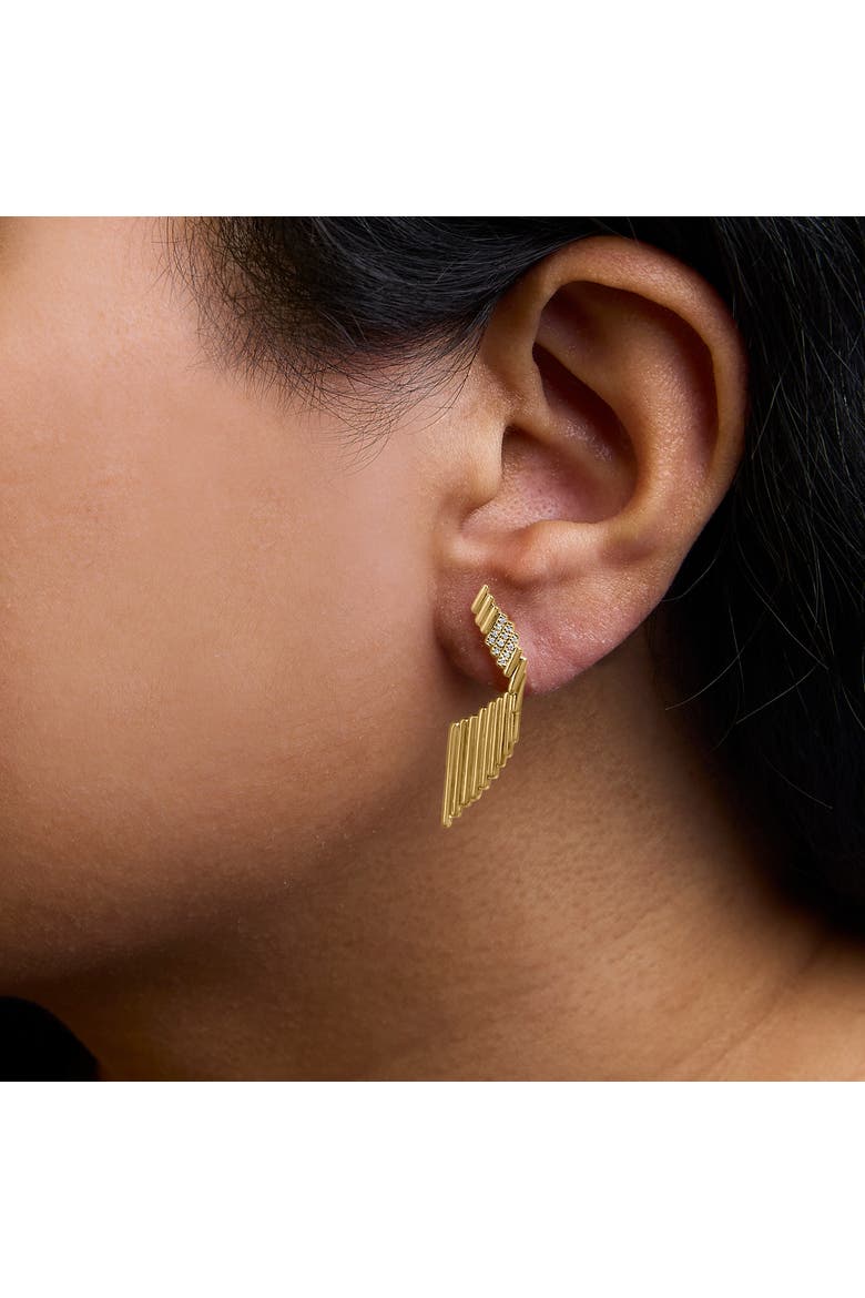 14K Yellow Gold Plated  Silver Sculpted Diamond Accent Drop Earrings, Alternate, color, Yellow