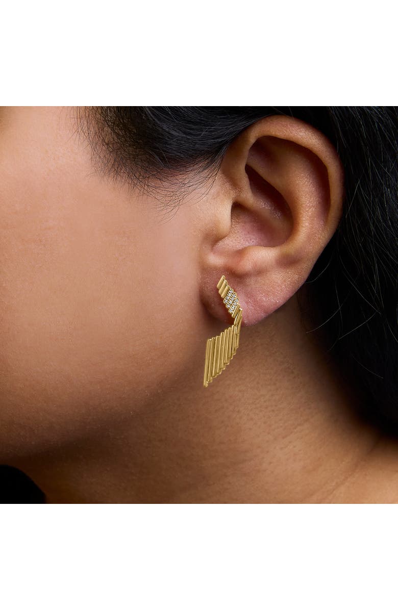 Haus of Brilliance 14K Yellow Gold Plated Silver Sculpted Diamond Accent Drop Earrings, Alternate, color, Yellow