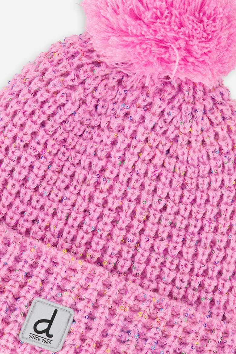 Winter Marled Rolled Cuff Pompom Knit Hat, Alternate, color, Pink