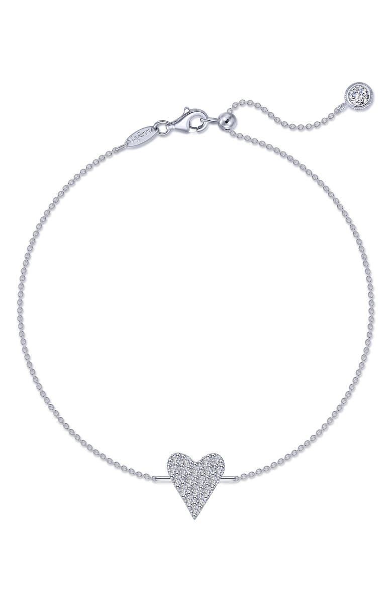 Lafonn Simulated Diamond Heart Anklet, Main, color, White