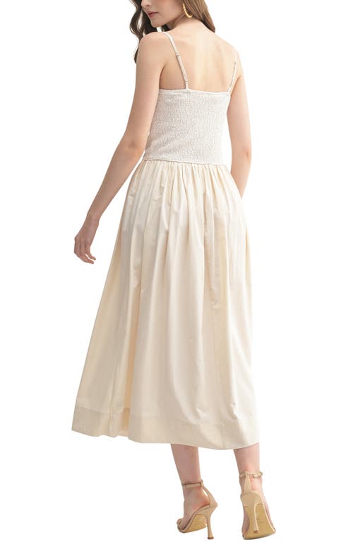 Lush Textured Mixed Media Midi Dress In Beige