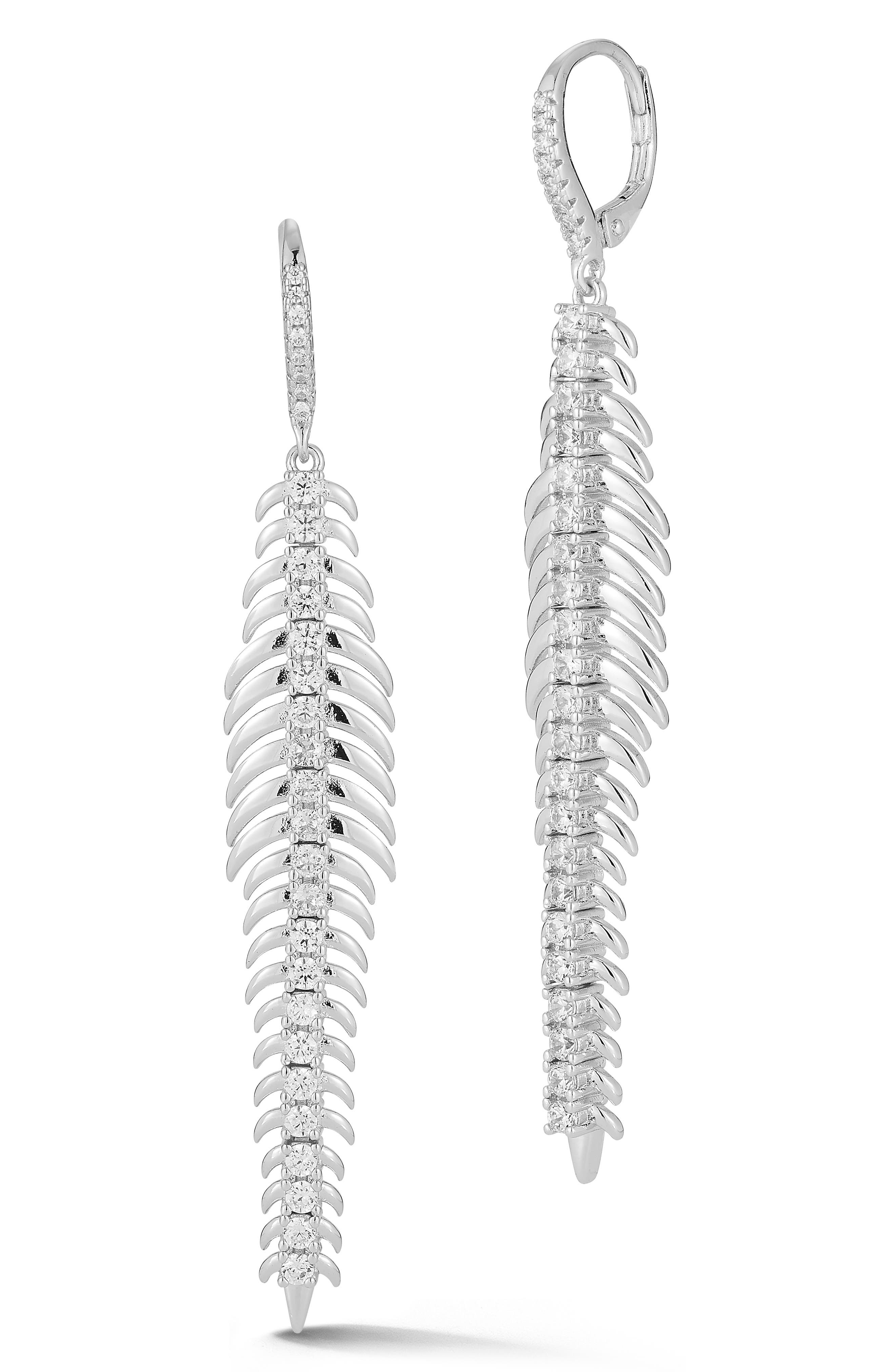 Feather Cubic Zirconia Drop Earrings