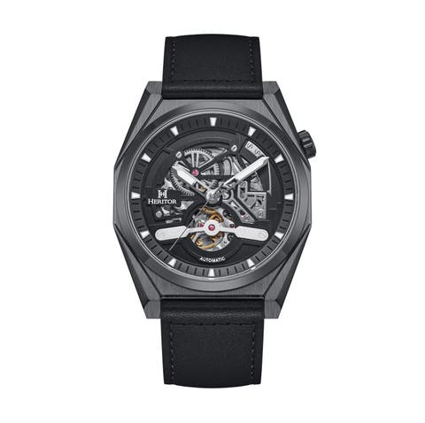 Amadeus Semi-Skeleton Leather-Band Watch