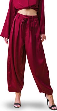 FLYING TOMATO Belted Satin Balloon Pants