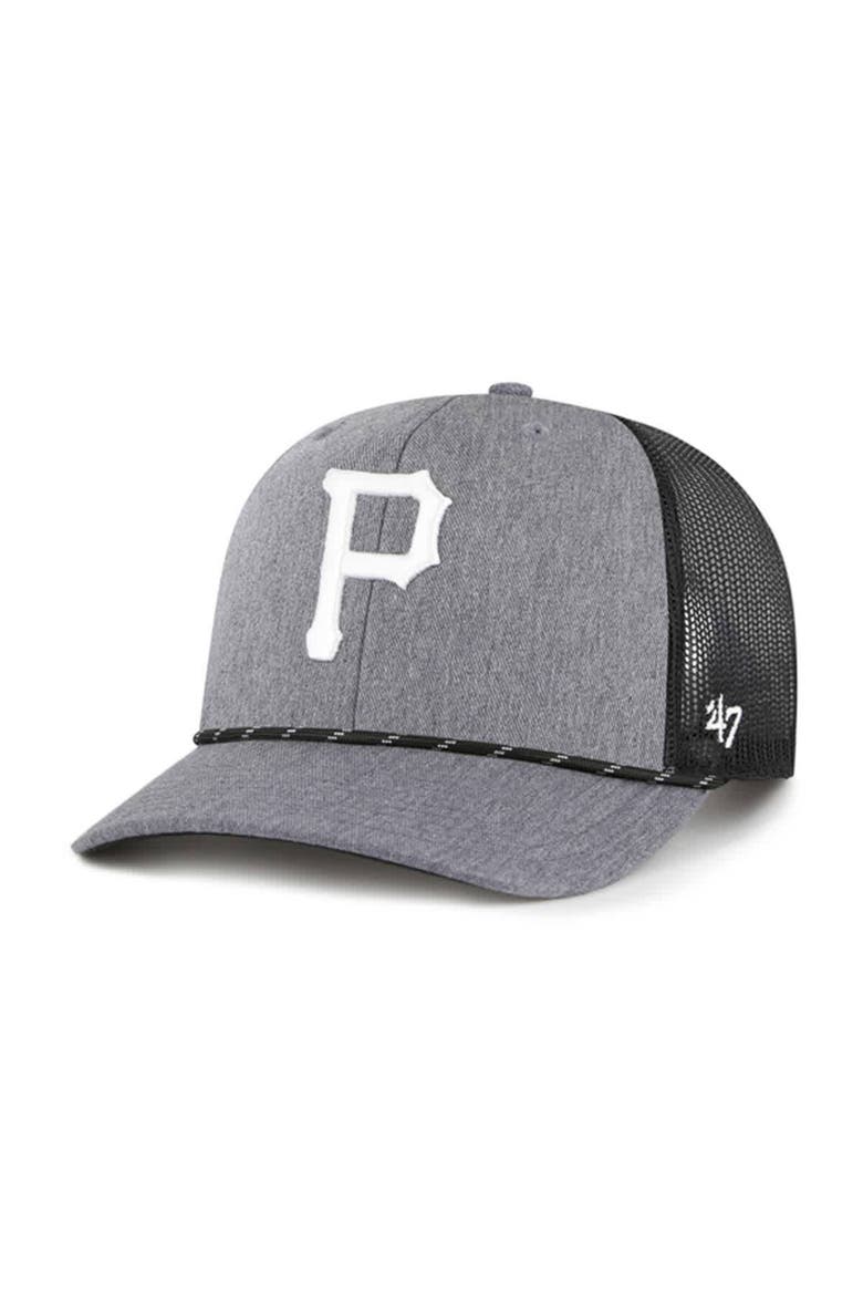 Men's '47 Charcoal Pittsburgh Pirates Carbon Rope Trucker Adjustable Hat, Main, color, Charcoal