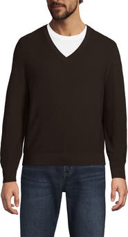 Lands' End Long Sleeve Washable Merino Wool V Neck Sweater