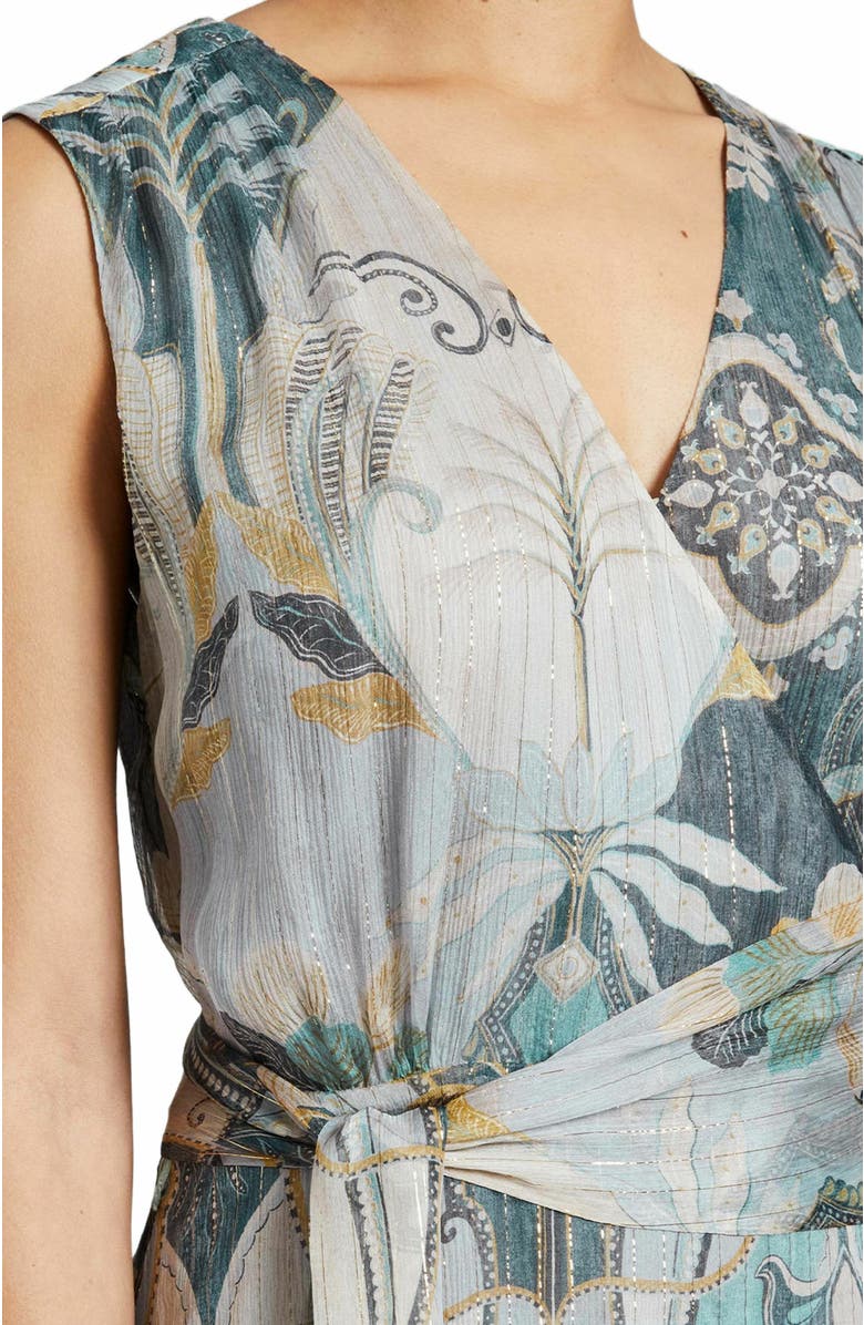Santorelli VELIA Faux Wrap Dress in Printed Silk Crinkle Chiffon, Alternate, color, Indigo Multi