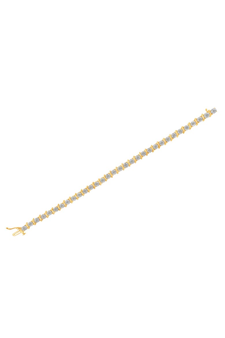 Silver 1.0 Ctw Diamond S-Curve Link Miracle-Set Tennis Bracelet, Alternate, color, Yellow Gold over Silver
