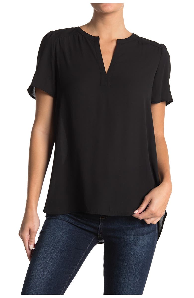 Pleione Solid Pleated Back High/Low Tunic Top, Main, color, 