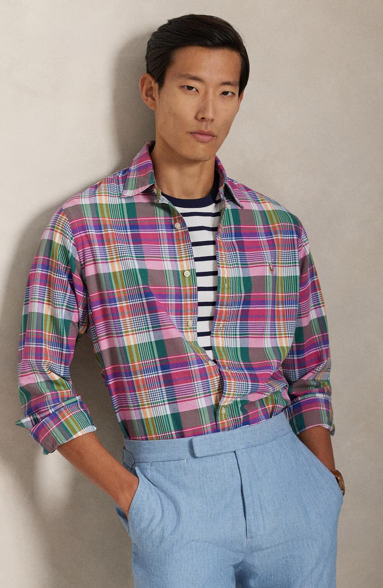 Polo Ralph Lauren Classic Fit Plaid Cotton Button-Down Oxford Shirt, Alternate, color, Pink Blue Multi
