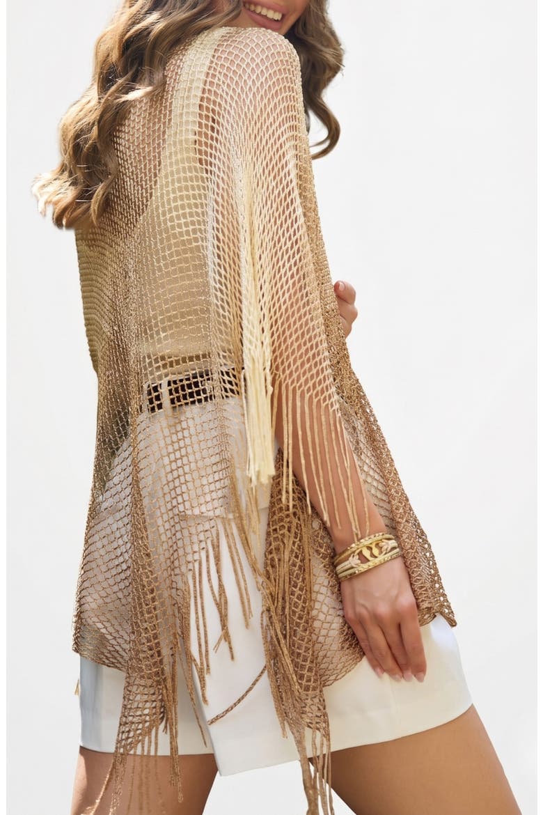 Crochet Fringe Poncho, Alternate, color, GOLD