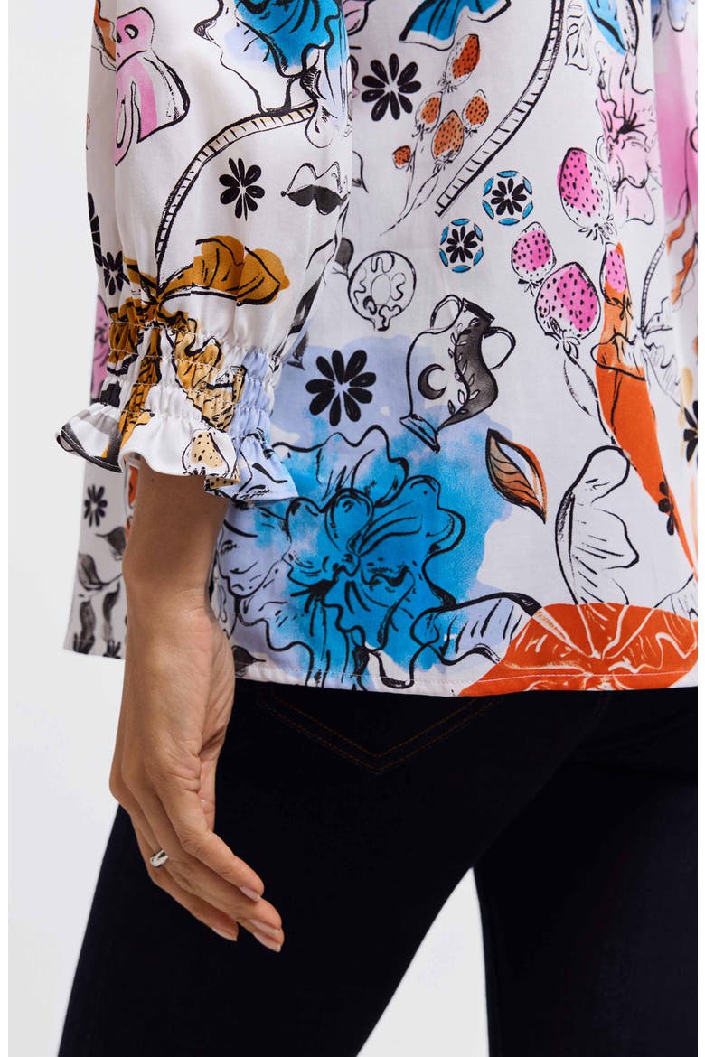 Alicia Floral Cotton Popover Top, Alternate, color, ORANGE MULTI