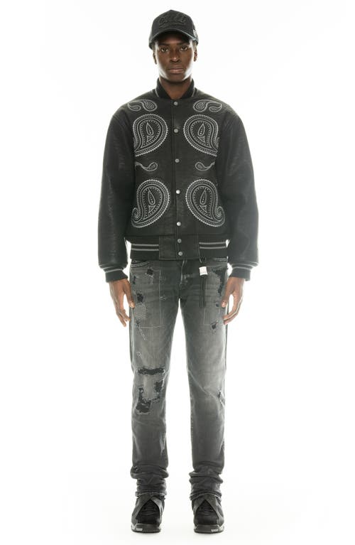 Cult Of Individuality Paisley Appliqué Varsity Jacket In Black