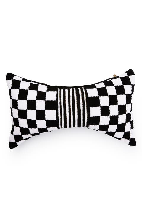 Black Check Bow Throw Pillow