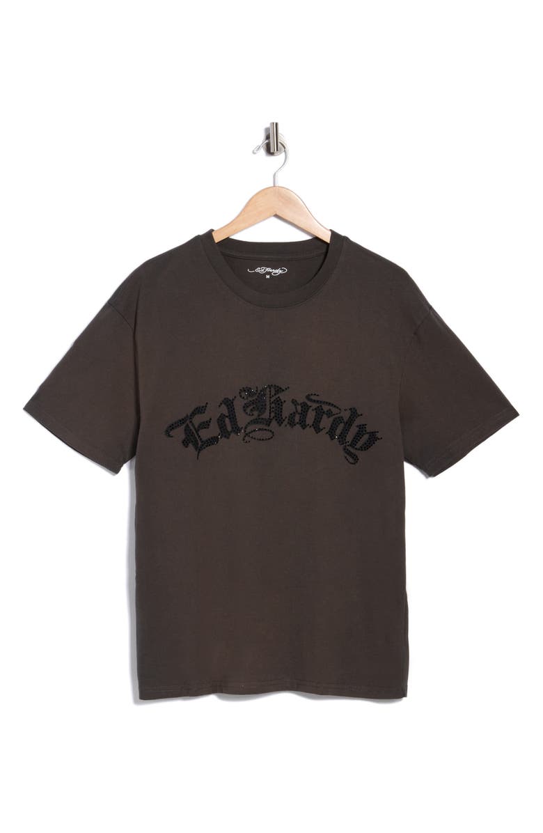 Ed Hardy Rhinestone Panther Flame Graphic T-Shirt, Alternate, color, Charcoal