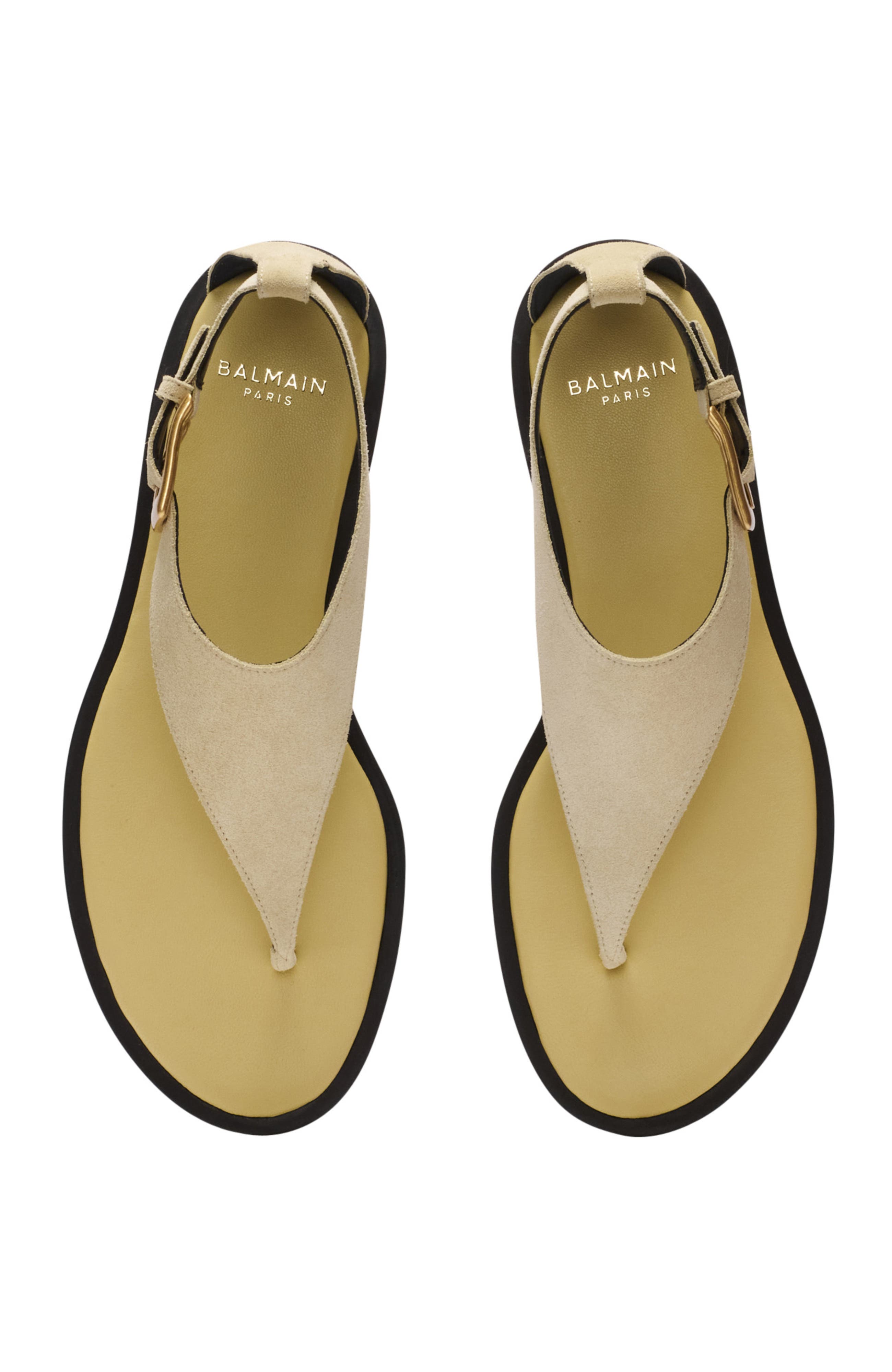 Balmain Anthem flat toe-post sandals in suede, Alternate, color, Beige