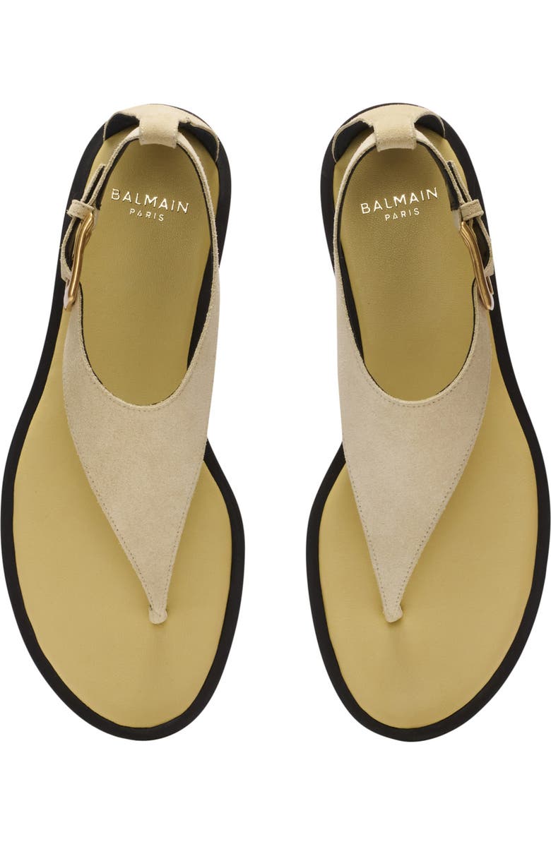 Balmain Anthem flat toe-post sandals in suede, Alternate, color, Beige