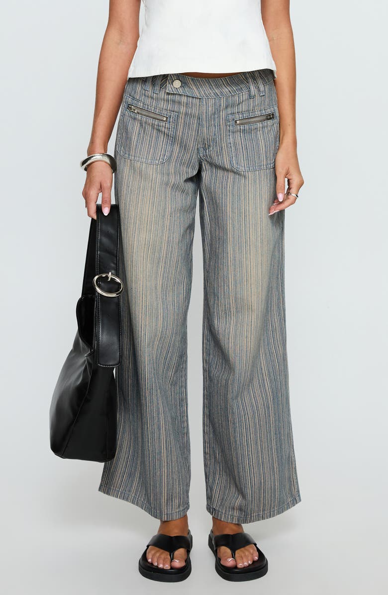 Princess Polly Lifetimes Mid Rise Wide Leg Jeans, Main, color, Dark Blue Stripe