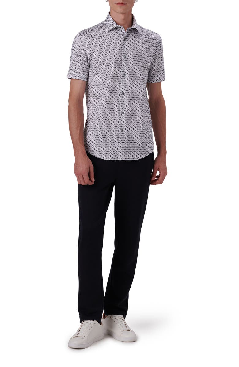 Bugatchi Miles OoohCotton<sup>®</sup> Geo Print Short Sleeve Button-Up Shirt, Alternate, color, Cement
