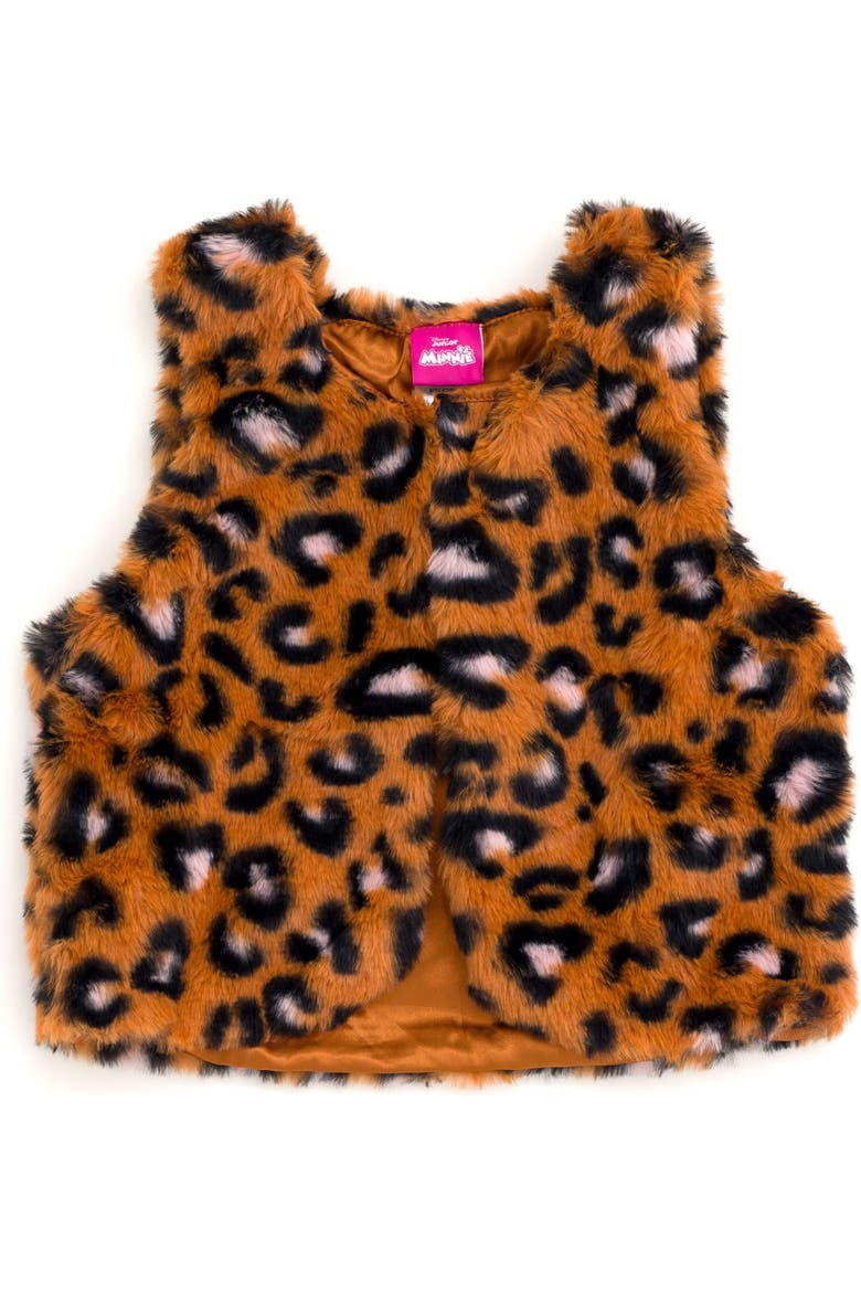 Minnie Mouse Faux Fur Vest Tee and Leggings Set, Alternate, color, Minnie Pink Leopard