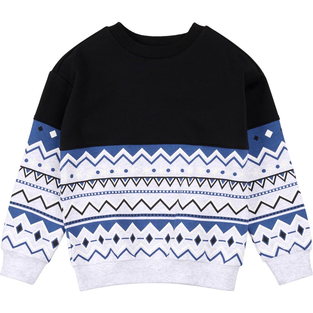 MILES BABY Kids' Glacier Blue Fair Isle Sweater in Light Heather Grey  product