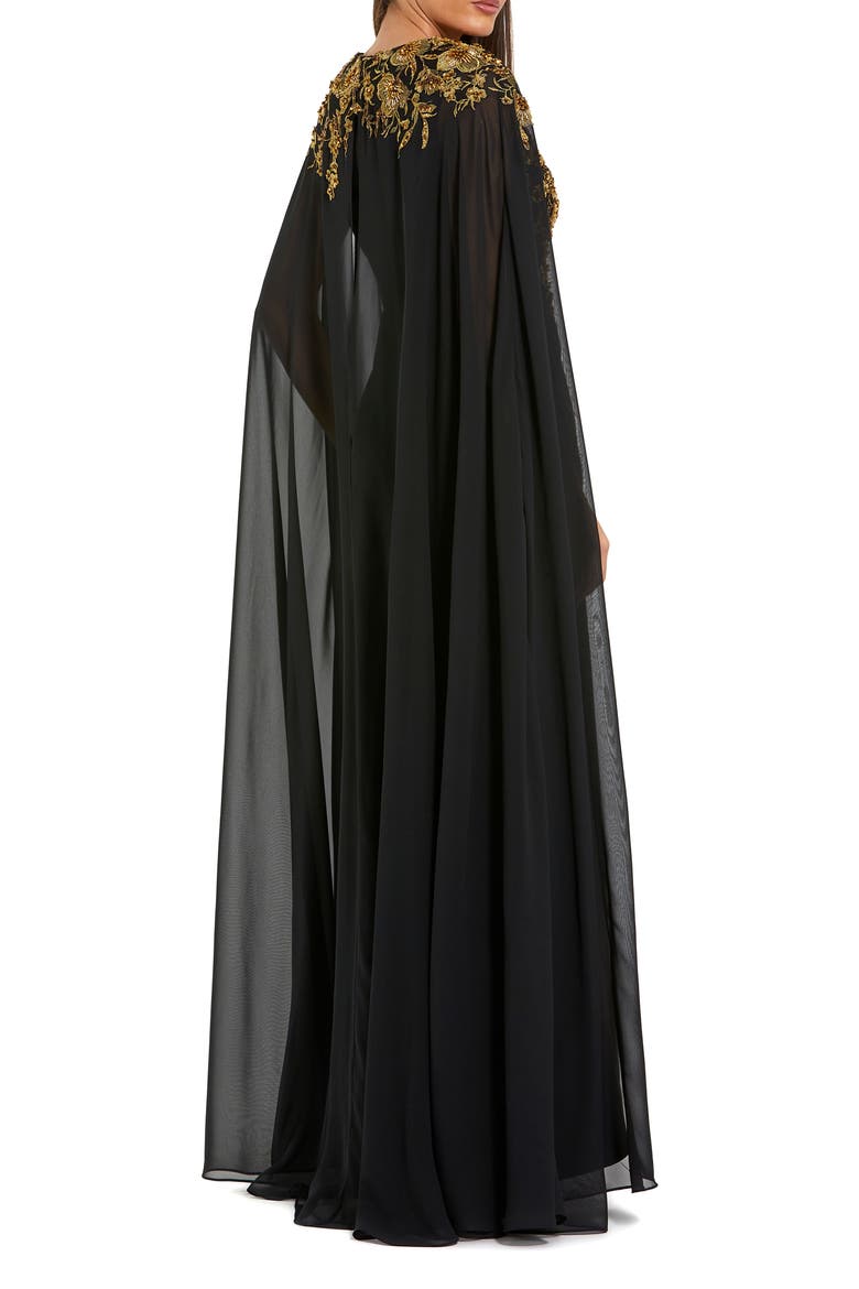 Embellished Crepe Gown With Chiffon Cape Sleeves, Alternate, color, Black Gold