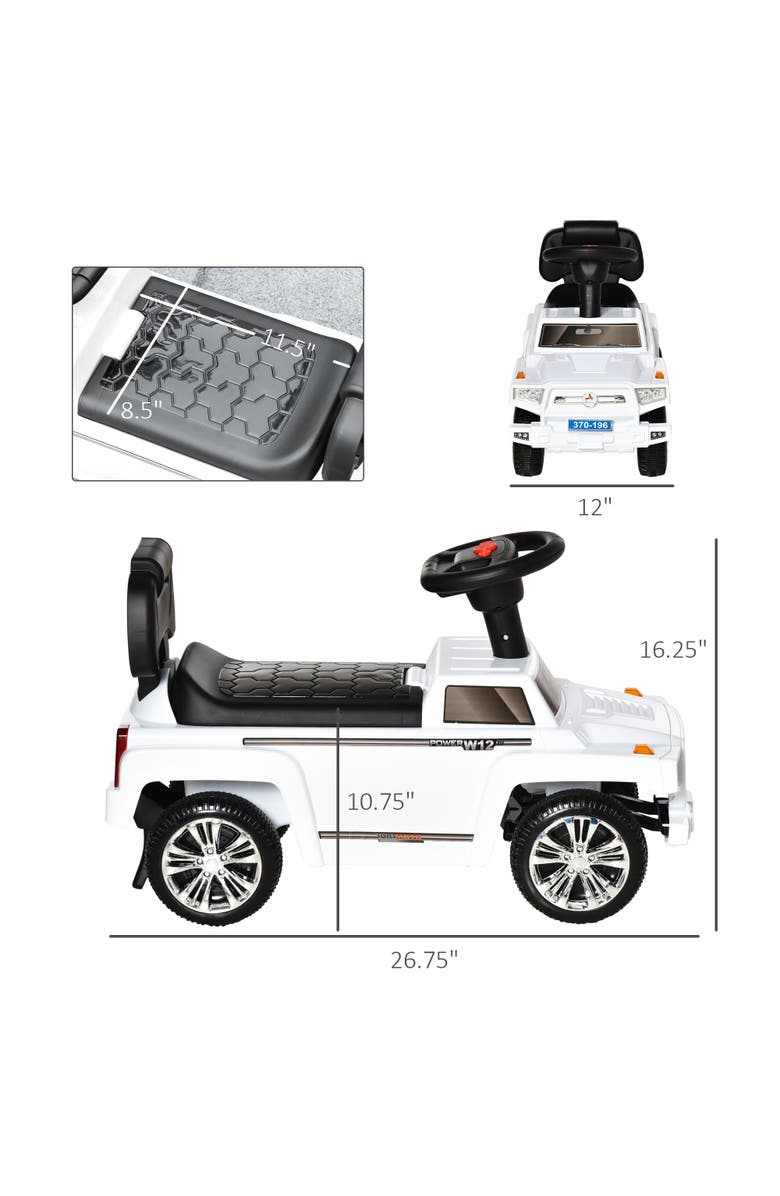 Aosom Kids SUV Push Car with Horn, Music, Lights, Storage​, Alternate, color, White
